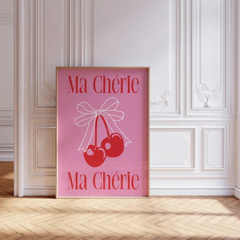 Ma Cherie Red Bow Cherry Poster, Coquette Wall Art Print, Trendy Preppy Wall Art, Room Aesthetic Decor For Apartments,...