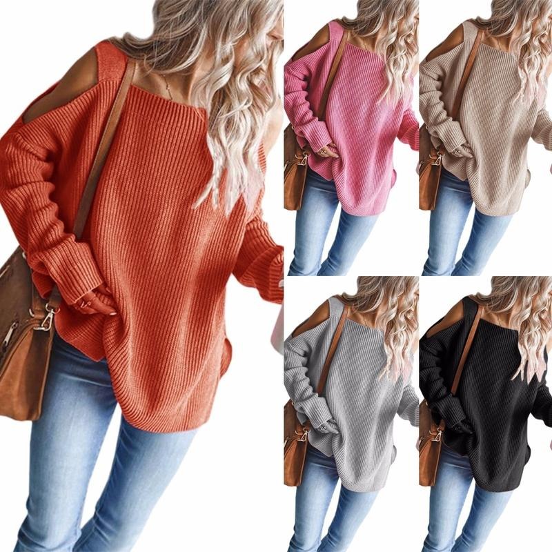 MaQiYa-Women'WB shield Cold Shoulder Oversized Sweaters Batwing Long Sleeve Square Neck Chunky Knit Fall Tunic Sweater...