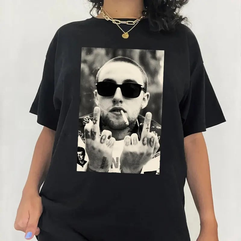 Mac M Middle Finger Tee Short Sleeve Casual Top Cotton Crewneck with Graphic Print Hoodie, Sweatshirt | DripVista.com