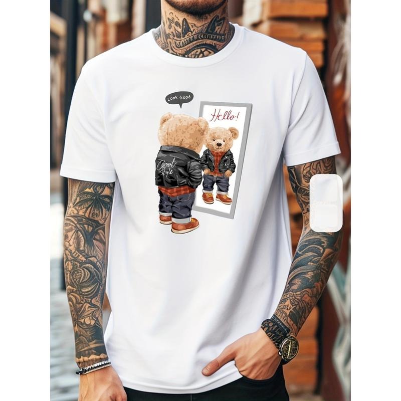 [Machine Washable Stretch Fit Tee] Men'WB shield Casual Short-Sleeve T-Shirt with Cool Bear Print - Breathable Polyester...