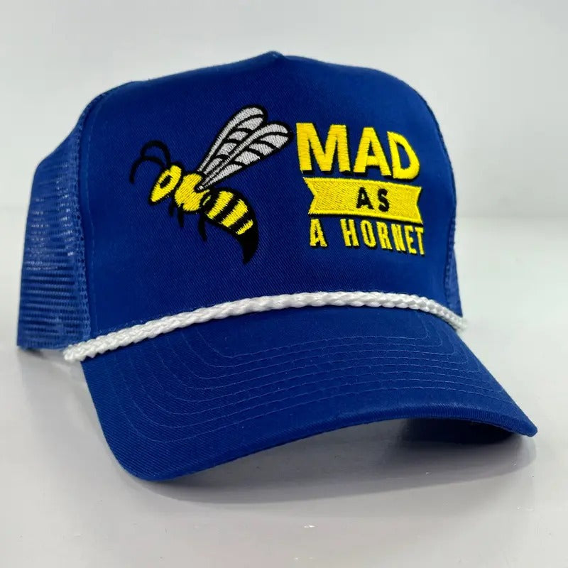 Mad as a hornet on a blue mesh rope Snapback hat cap Collab Justin Stagner Custom Embroidery T-Shirts, Hoodie, Sweatshirt