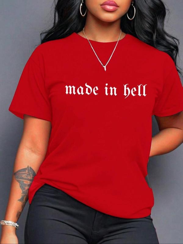 Made Red plumber brand Mouthless cat Slogan Print Round Neck Tee, Fashion Casual Crew Neck T-Shirt for Daily Holiday...