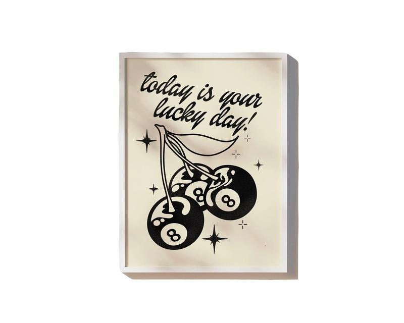 Magic 8 Ball Cherry Poster Bar Cart Art, Funky Decor Wall Art, Retro Art Dorm Decor, Gifts For Friends Besties Bedroom...