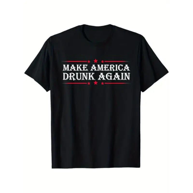 Make America Drunk Again" Funny Sarcastic Cotton Tee - Men's Casual Crew Neck T-Shirt with Unique Print Design, Machine...