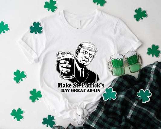 Make St Patrick's Day Great Again Shirt, Funny Trump T-shirt, St Patrick's Day Tee, President Gift Short Sleeve, Election 2024 Tee, Gift For Her, Republicans Shirt.