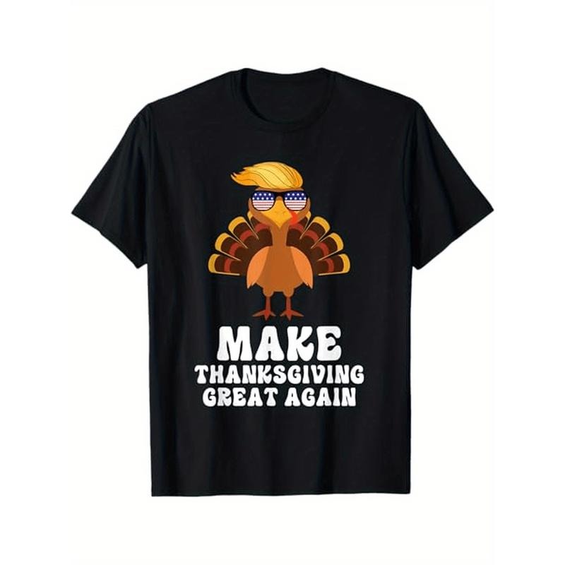 Make Thanksgiving Great Again" Trump 2024 Turkey Graphic Tee - Soft Cotton, Crew Neck, Casual Fit for Men & Women
