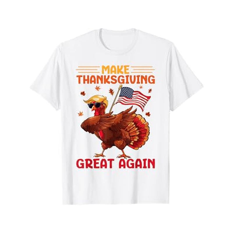 Make Thanksgiving Great Again Dabbing Turkey Trump American T-Shirt, 100% Cotton, Thanksgiving Men T-Shirt Gift for...