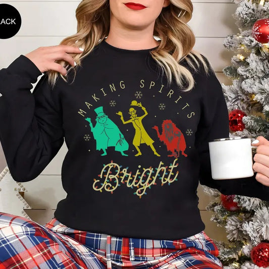 Making Spirits Bright Christmas Sweatshirt, Haunted Mansion Sweatshirt, Hitchhiking Ghosts Tee