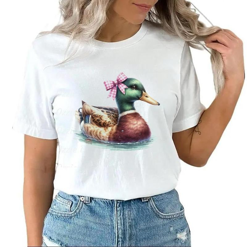 Mallard Duck T-shirt Coquette Bow Hunting Western T-Shirt Sweatshirt Unisex Hoodie Cotton Top | DripVista.com
