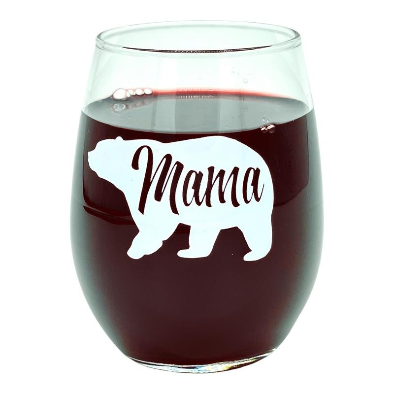 Mama Bear Wine Glass Funny Cute Best Mom of Boys Girls Cool Mother Novelty Cup-15 oz Funny Wine Glass Mother's Day  Funny...