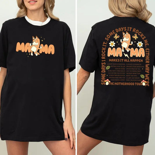 Mama Bluey Rock Style Vintage Unisex 2 Side T-Shirt, Cute Bluey Mom Retro Shirt, Best Mom Ever Tee, For Her, Gift For Mom, Mothers Day Shirt