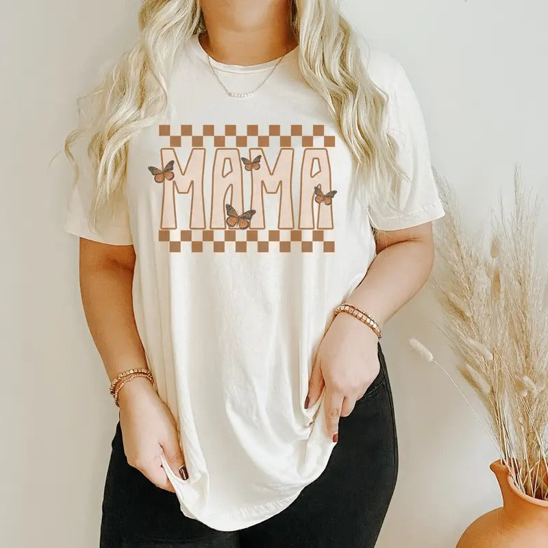 Mama Checker Butterfly Vintage Graphic Tee Mom Tee Mothers Day Mama Retro Shirt L Mom Tribe Graphic Tee Gifts For Moms...