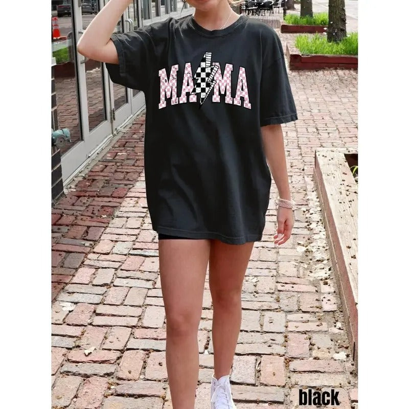 Mama Checkered Lightning Bolt Tee, Vintage Grunge Aesthetic, Cool Gift For Mom, Mothers Day