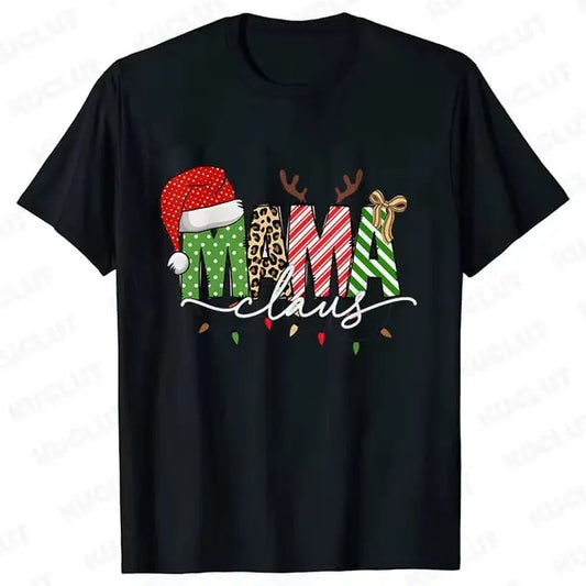 Mama Claus T-shirts Christmas Mama Vintage Graphic Tshirts Mother T-shirts Holiday Family T-shirts Christmas Tree Shirt Short Sleeve Clothes Crewneck