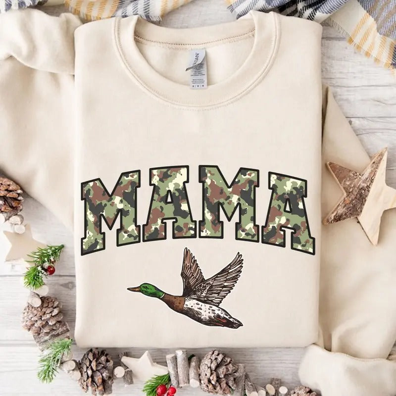 Mama Duck Hunt Camo Bottomland Pattern Crewneck Sweatshirt, Mama Hunting Season Tee Hoodie | DripVista.com