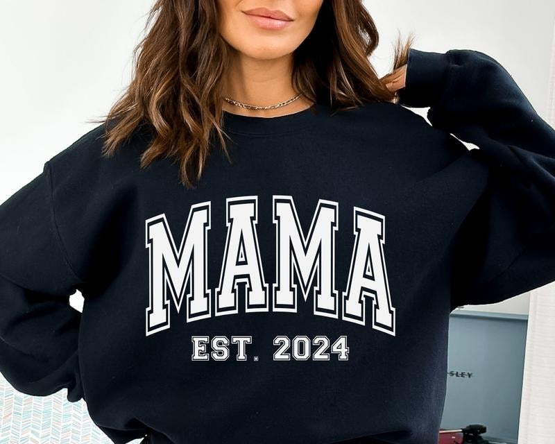 Mama Est 2024 , Mama Varsity  sweater T-Shirts, Hoodie, Sweatshirt | DripVista.com