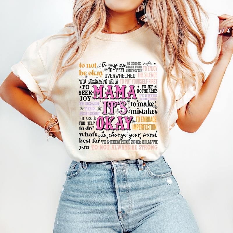 Mama It's Okay T-Shirt, Motherhood T-Shirt, Mental Health T-Shirt, Mother's Day T-Shirt, Mom Shirt Design,Retro Boho Mama T-Shirt