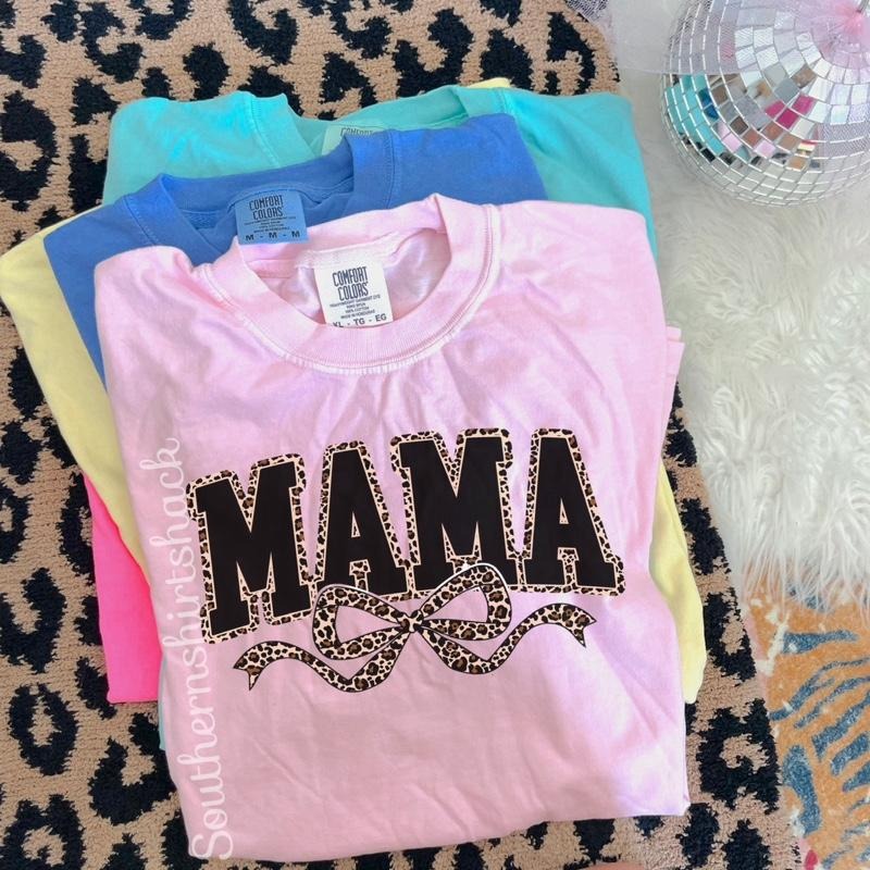 Mama Leopard Bow T shirt  | Blossom comfort colors t shirt Hoodie, Sweatshirt | DripVista.com