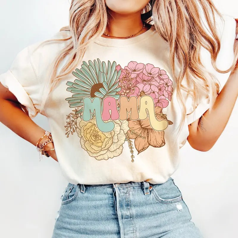 Mama Shirt, Mama Flower Shirt, Floral Mama Shirt Gift, Floral Shirt Gift, Spring Shirt, Groovy Mama Shirt Gift, Mama...