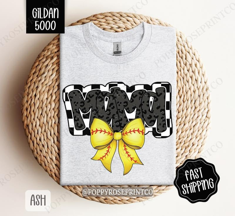 Mama Softball Bow Gildan T-shirt, Softball Mom Shirt, Softball Mama Tee Hoodie, Sweatshirt | DripVista.com