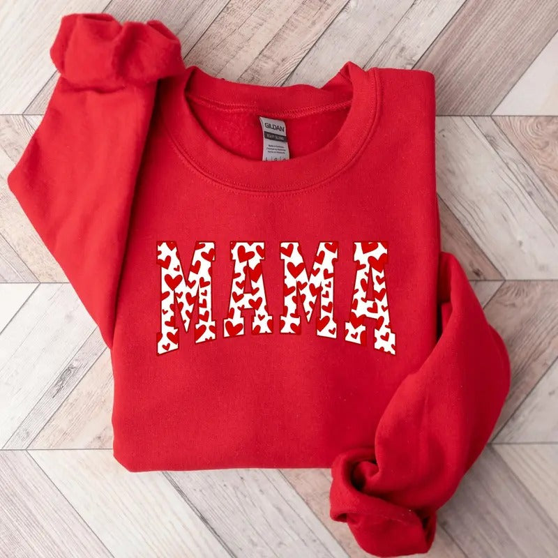 Mama Sweatshirt, Red Hearts In Mama Sweater, Cute Mama Tshirt, Mother Gift, Mother Day Gift Hoodie | DripVista.com