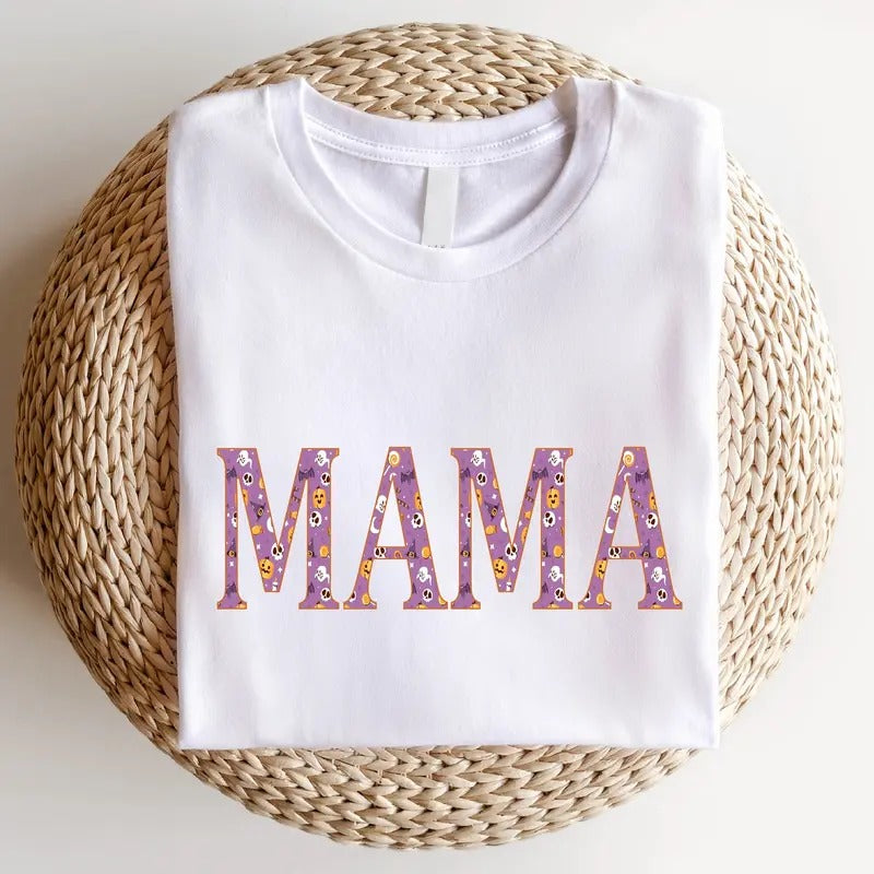 Mama T-Shirt, Halloween Party Shirt For Mother, Spooky Season Tee, Groovy Halloween Tee, Halloween Theme Funny Wife Gift Tee.