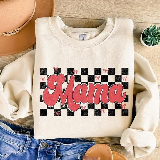 Mama Valentine Coquette Sweatshirt , Mama Varsity , Retro Valentine , Checkered Valentine Hearts , Valentines Day , Loved Mama