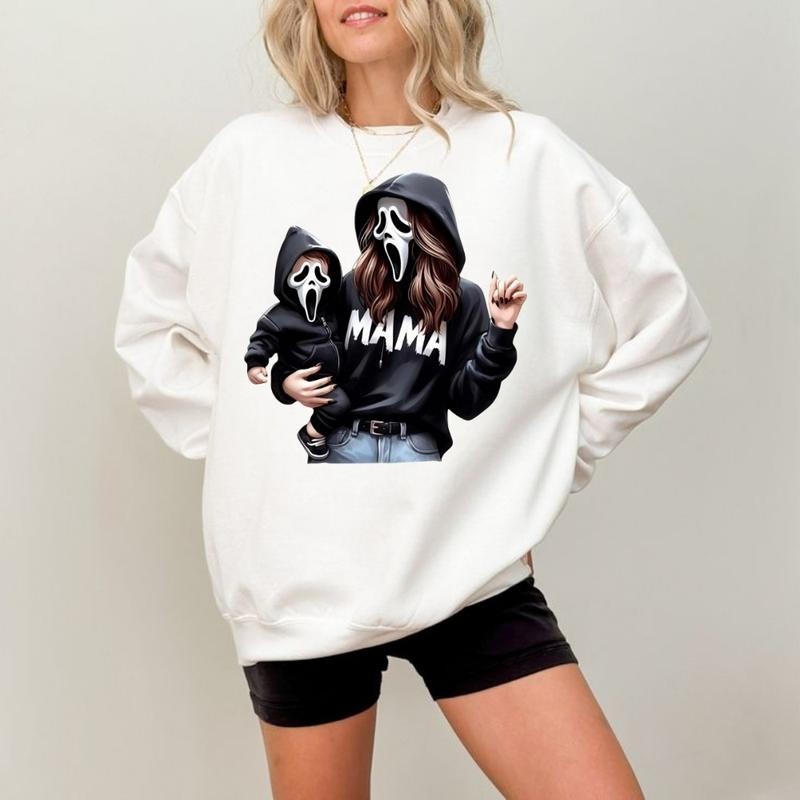 Mama and Kid Scream Mask Hoodie, Sweatshirt, Shirt, Funny Scary Matching Graphic, Cozy Unisex Sweatshirt for Halloween...