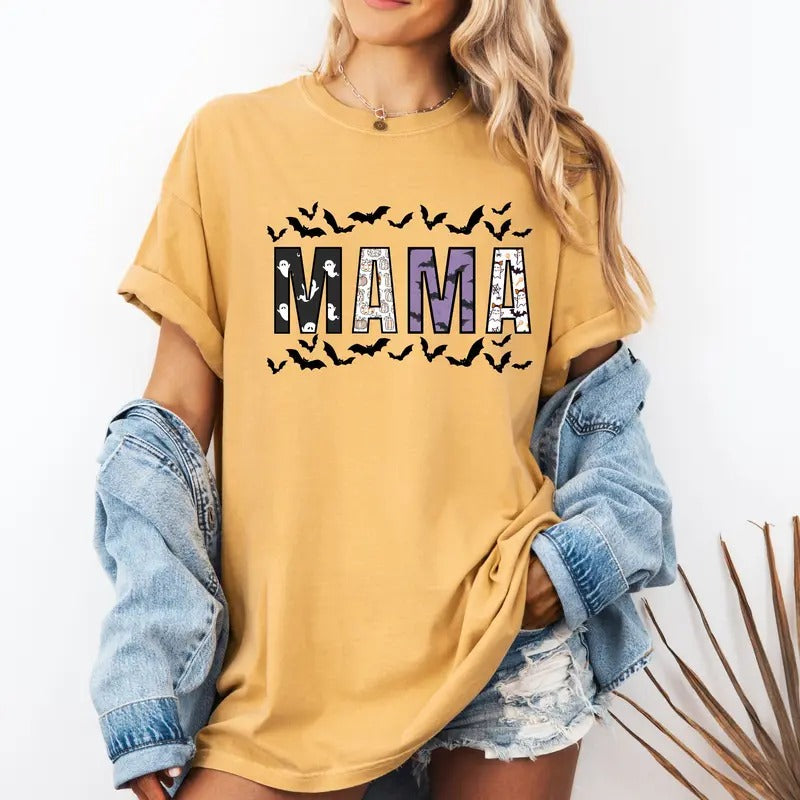 Mama design with bats Halloween Custom colors tee shirt Casual Comfort Cotton Hoodie, Sweatshirt | DripVista.com