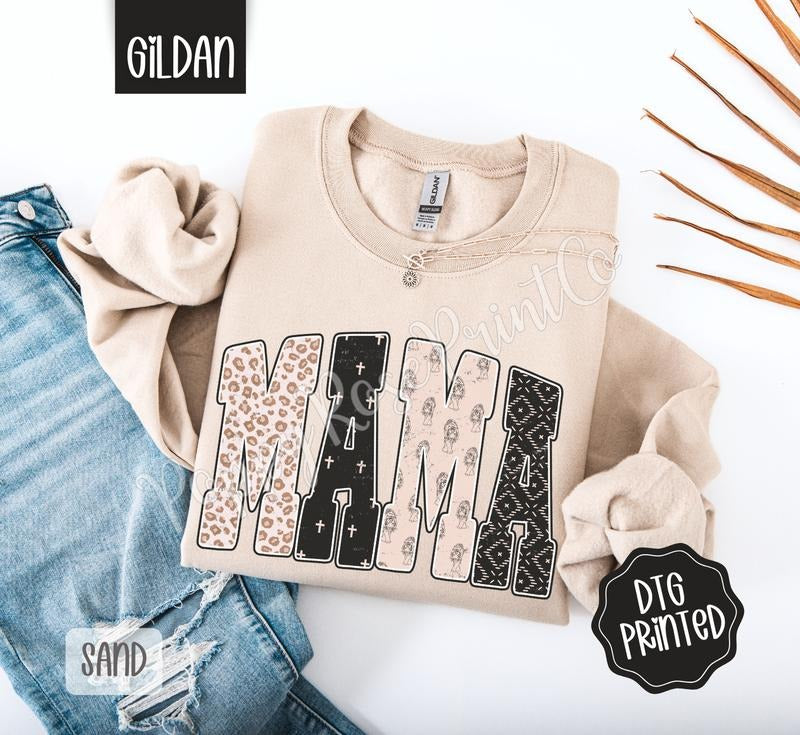 Mama tiger Sweatshirt, Trendy Women's Crewneck T-Shirts, Hoodie | DripVista.com