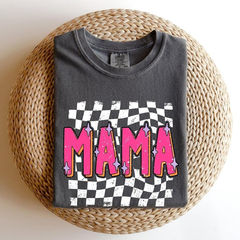 Mama, Checkered, Vibrant, Retro, Vintage Tshirt, Women's Comfort Colors Tee Hoodie, Sweatshirt | DripVista.com