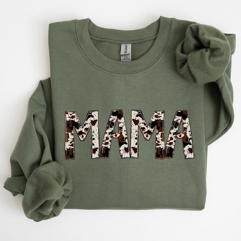 Mama, Cow Print, Mom, Mother's Day Gift Sweatshirt T-Shirts, Hoodie | DripVista.com