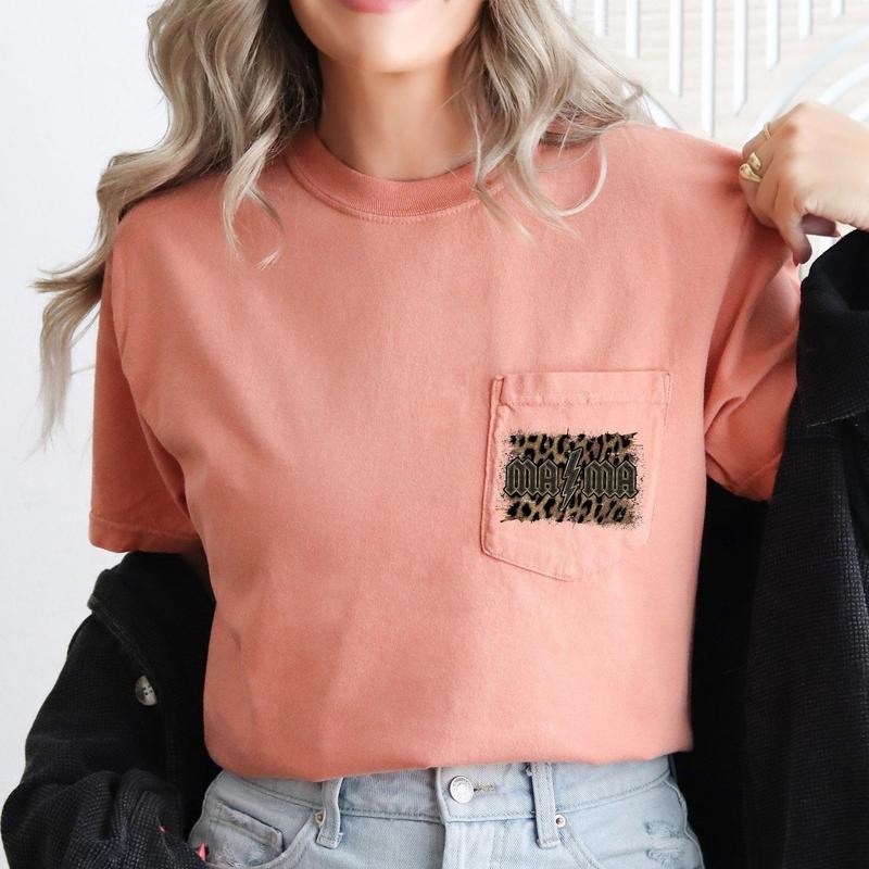 Mama, Leopard Print, Rock, Pocket Tee, Women's Comfort Colors Tee Hoodie, Sweatshirt | DripVista.com