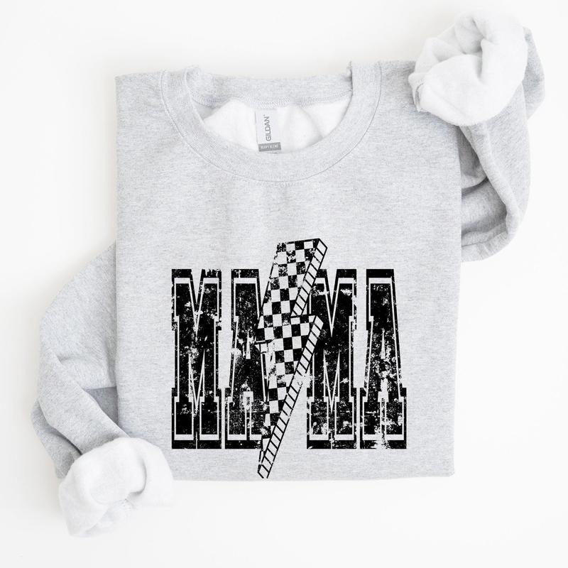 Mama, Lightning Bolt, Mother's Day, Motherhood Sweatshirt, Women's Crew Neck, Crewneck T-Shirts, Hoodie | DripVista.com