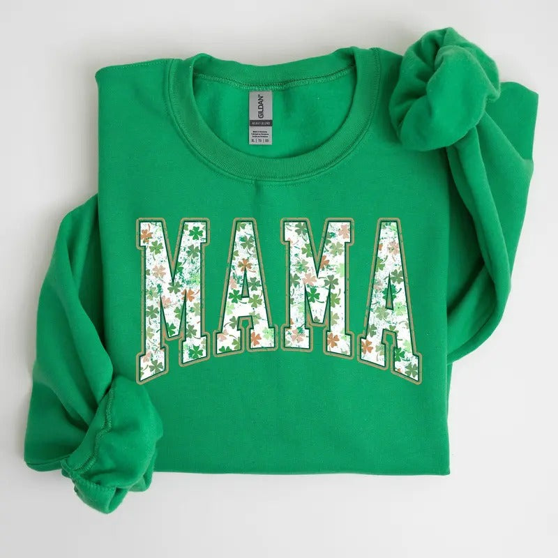 Mama, Retro, St. Paddy's Day, Clover, Shamrock, Lucky, Irish, Lucky Charm, St Patrick's Day Sweatshirt, Crew Neck,...