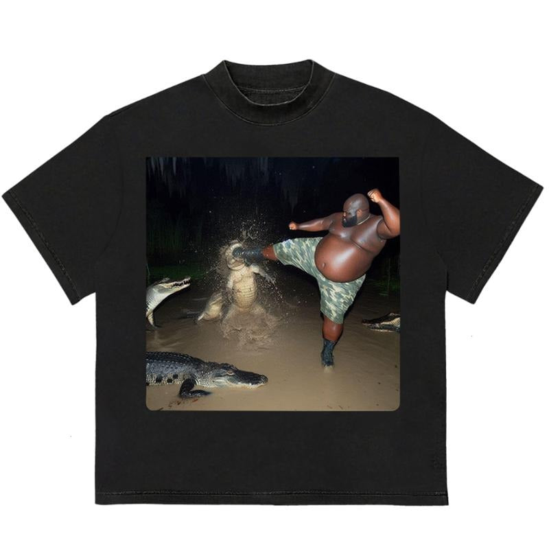 Man Kick Alligator T-Shirt Bold Style for Streetwear Lovers Modern Style Hoodie, Sweatshirt | DripVista.com