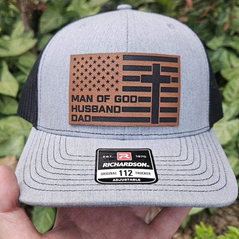 Man Of God Husband Dad Trucker Hat, Christian American Flag Hat, Richardson 112 Cap, Faith Gift For Him, Religious Dad...