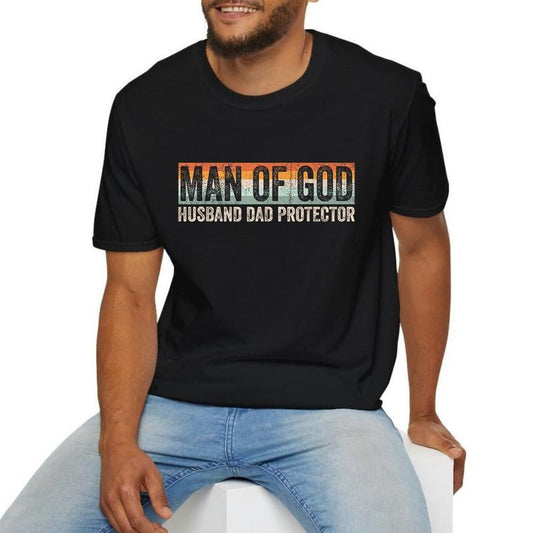 Man of God Husband Dad Protector Christian Dad Father's Day T-Shirt Pure Cotton Casual Street Style Crew Neck Short Sleeve T-Shirt Tops Trendy For Women For Men, Perfect Gift