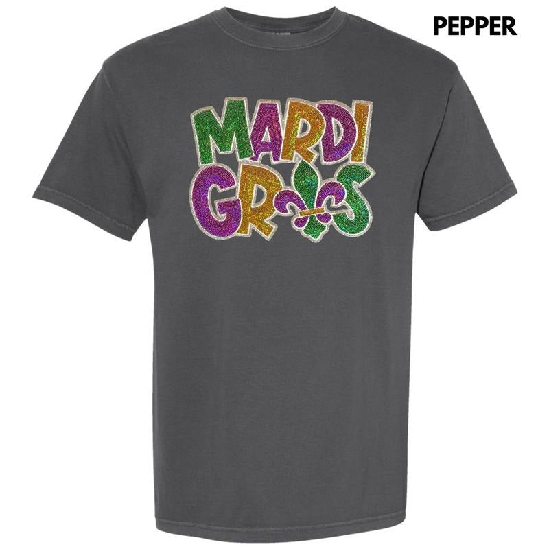 Mardi Fleur De Lis Sequin Patch Comfort Colors T-Shirt Hoodie, Sweatshirt | DripVista.com