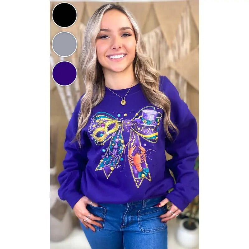 Mardi Gras Bow Graphic Sweatshirt T-Shirts, Hoodie | DripVista.com