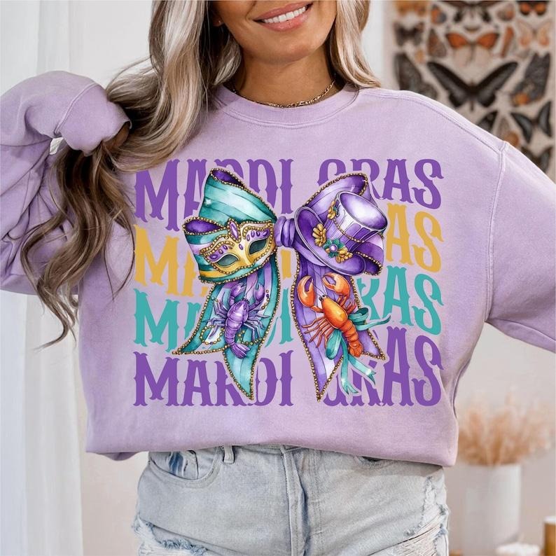 Mardi Gras Coquette sweatshirt-hoodie-tshirt, Retro Mardi Gras tshirt, Fleur De Lis sweatshirt, Glitter, King Cake...