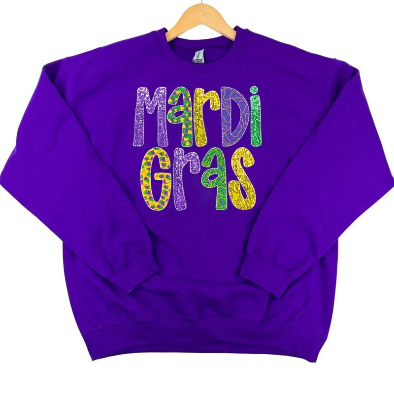 Mardi Gras Faux (Fake) Glitter Sweatshirt -- PURPLE T-Shirts, Hoodie | DripVista.com