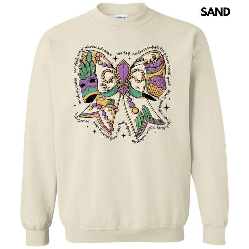 Mardi Gras Theme Bow Sweatshirt T-Shirts, Hoodie | DripVista.com