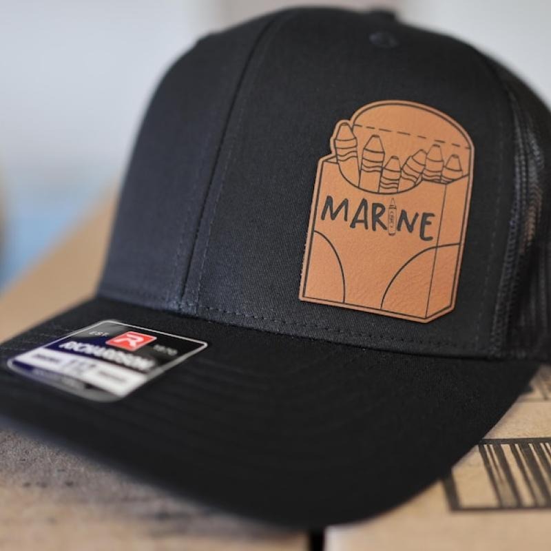 Marines Crayon Box Leather Hat Patch Richardson Hat Mesh Back Snap Back | Salty Vet | T-Shirts, Hoodie, Sweatshirt