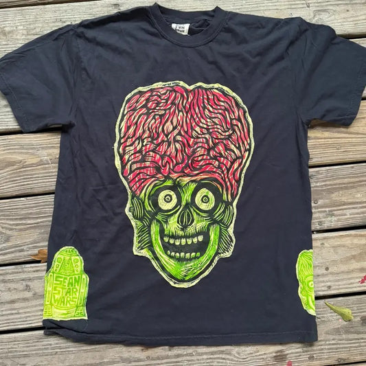 Martian Skull  Hand printed Limited Edition T Shirt Cotton Menswear graphic tees