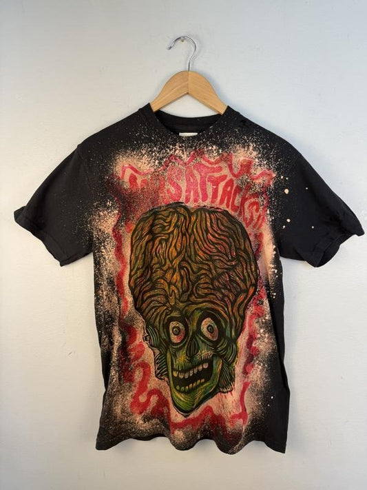 Martian Skull Classic Hand Printed T-Shirt Cotton Menswear Apparel Graphic Tees Streetwear Fabric Loose Fit Crewneck Beige Top