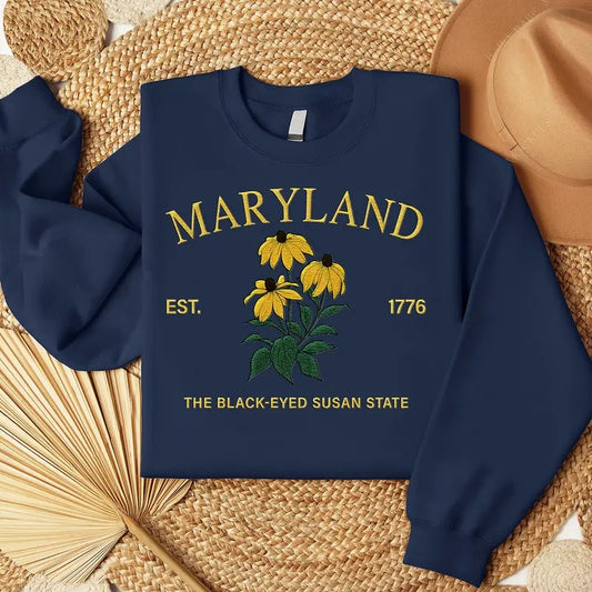 Maryland Black-eyed Susan Embroidered State Flower Sweatshirt, Hometown Embroidered Shirt, Favorite Flower Embroidered Shirt