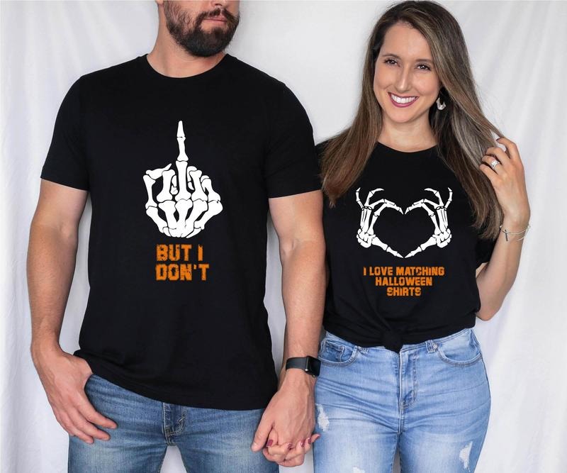 Matching Halloween Shirts for Couples Who Do it Spooky!, I Love Matching, But I Don't T-Shirt, Funny Halloween Couples Tees, Spooky Season Matching Shirts, Skeleton Hands Shirts