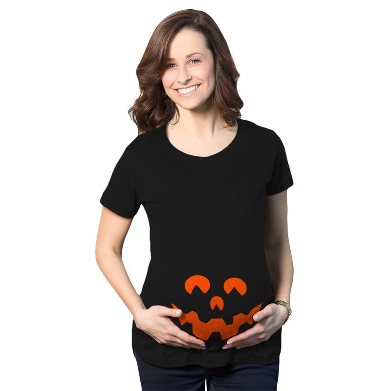 Maternity Cartoon Eyes Pumpkin Face T Shirt Halloween Fall October Pregnancy Tee Funny Graphic Maternity Tee Cute...