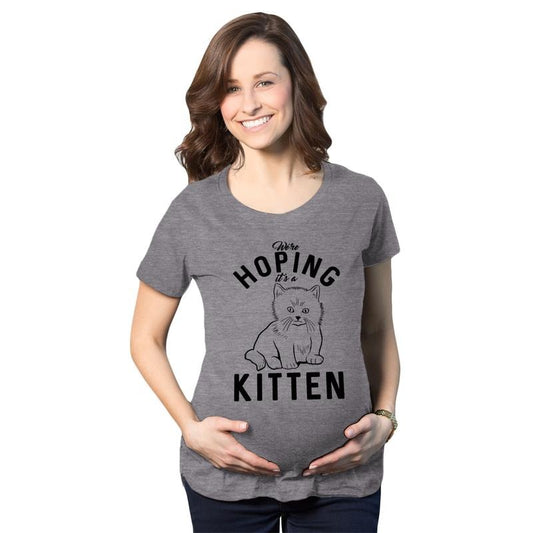 Maternity Hoping It's A Kitten T Shirt Funny Pet Cat Lover Pregnancy Tee Funny Graphic Maternity Tee Cute Pregnancy Tees With Plus Dark Grey